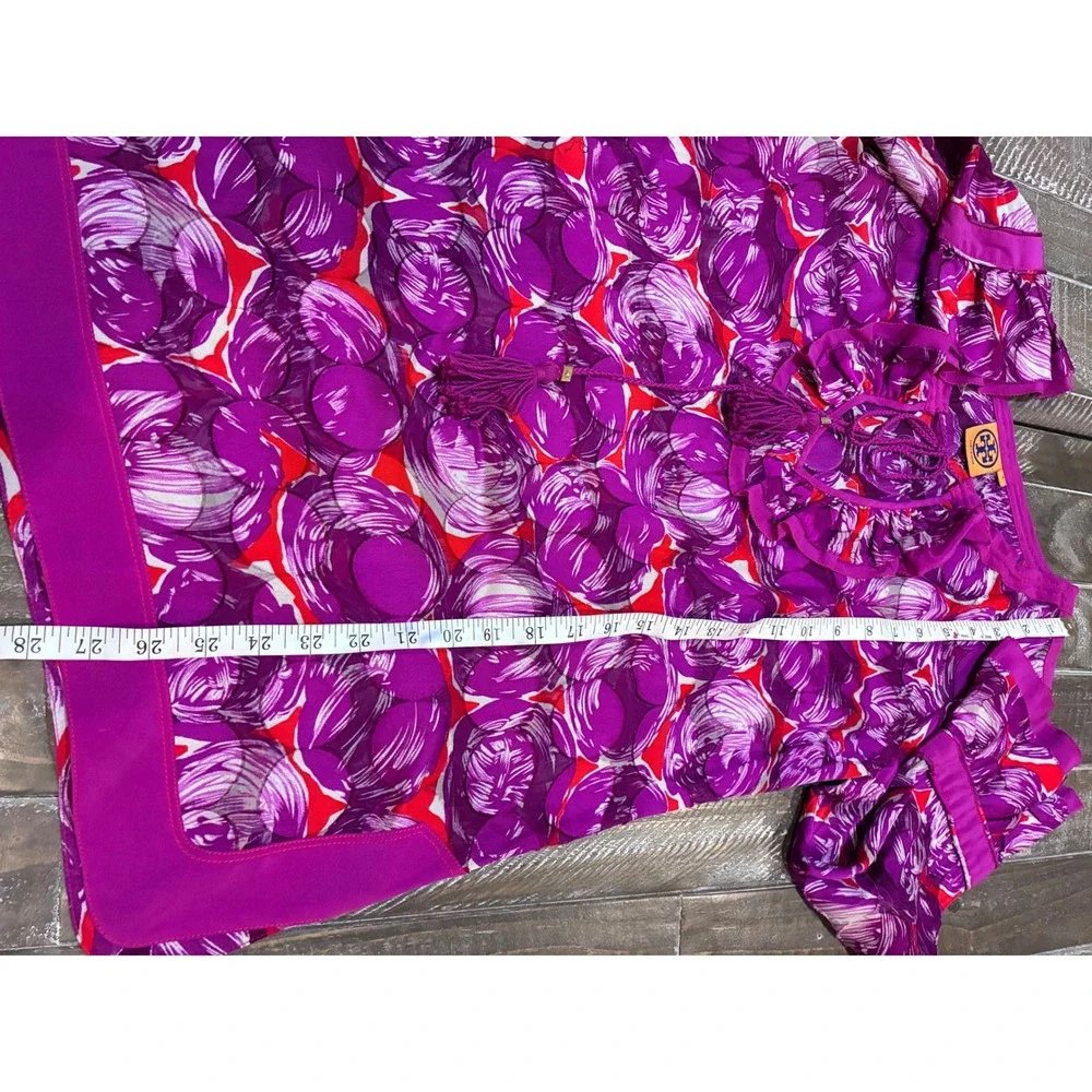 Tory Burch Floral‎ Bell Sleeve Tassel Tie Neck Bohemian Habanero Tunic Size 6